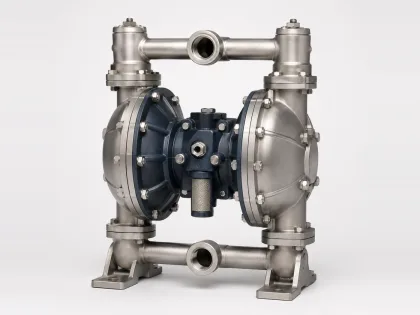 Bolted metal air-operated double-diaphragm pump in stainless steel with foot mounts