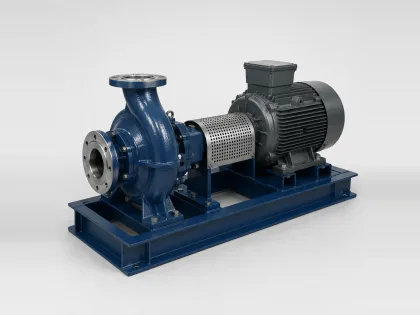 Horizontal end-suction centrifugal pump coupled to an electric motor on a common baseplate