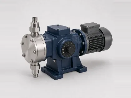 Diaphragm metering and dosing pump with stainless liquid end, stroke adjustment and electric motor